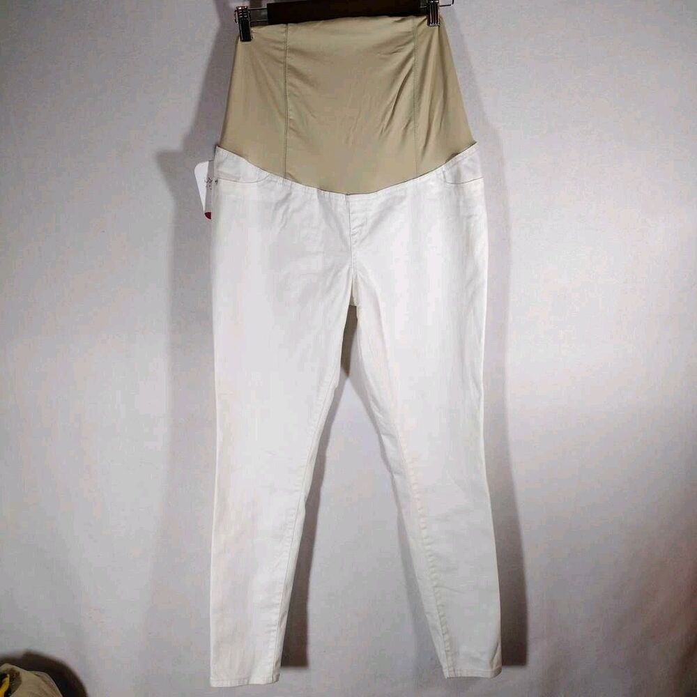 Isabel Maternity Crossover Panel Slim Ankle Pants Tan/white Size 6 New With Tag